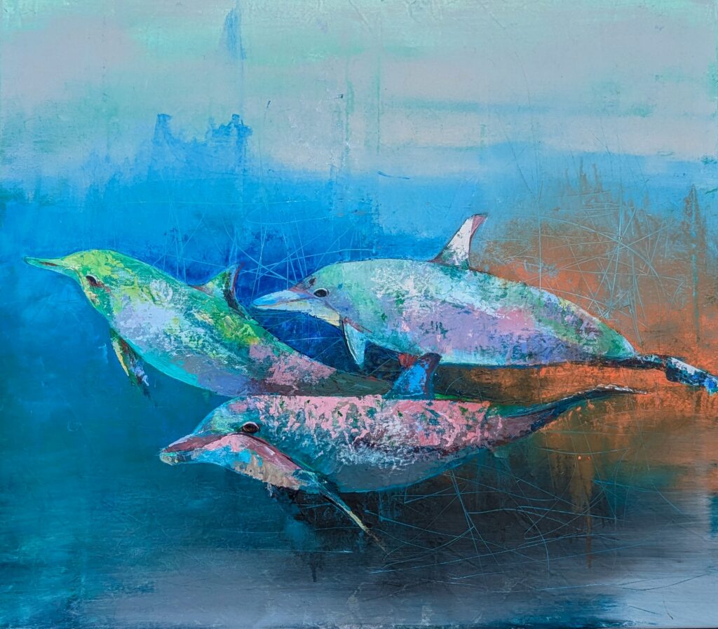 dolphins 
acrylics on canvas 90*80